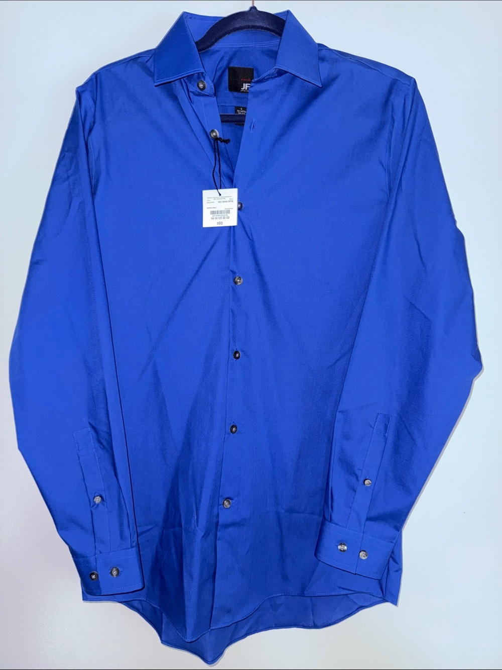jf j.ferrar Bright Blue Solid Long-Sleeve Dress Shirt
